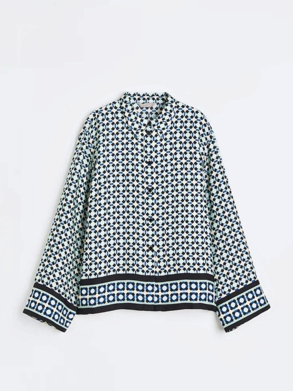 H&M Geometric Print Blouse in White & Blue Like New